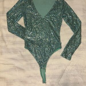 Sparkling Teal Sequin Bodysuit